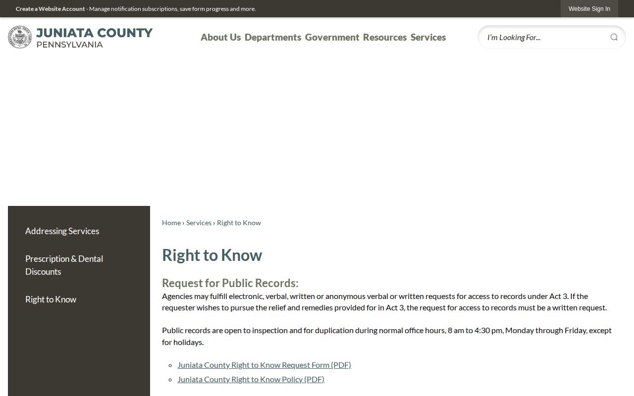Juniata County release records request destinations