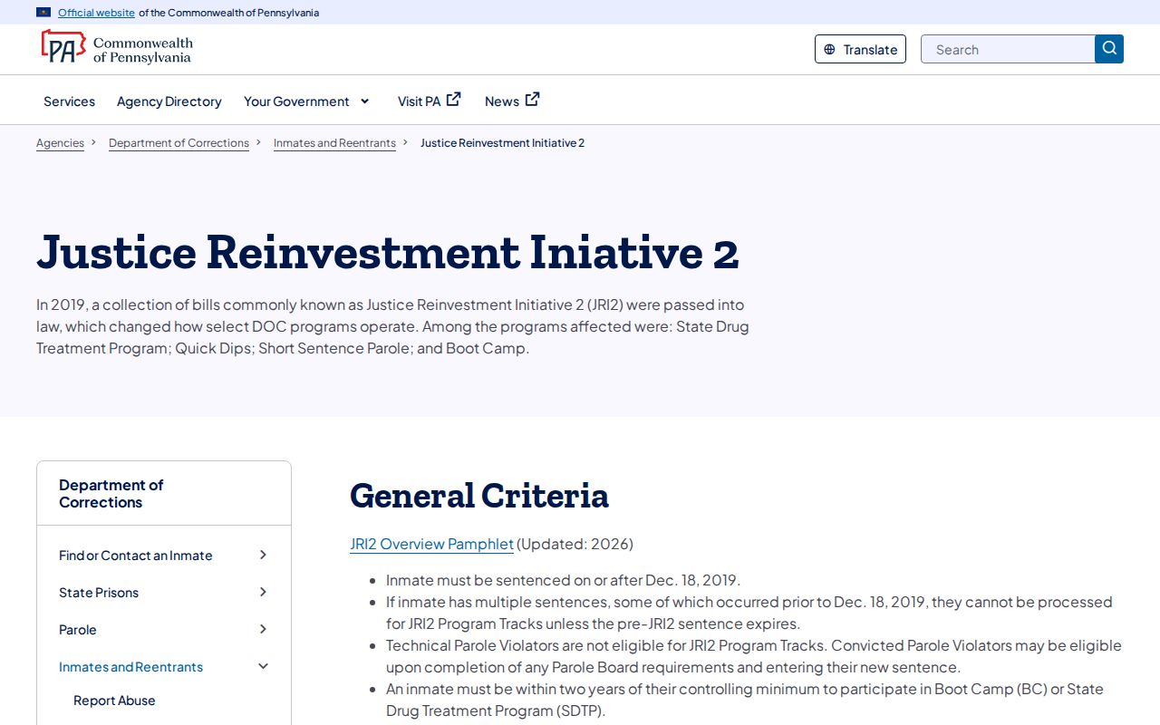 Juniata County RRRI projected release formula and Pennsylvania eligibility conditions